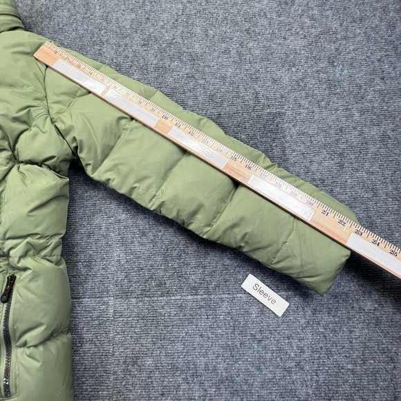 Vtg Old Navy Down Puffer Jacket Womens Small Green Packable Hood Fleece Lined - Picture 13 of 16